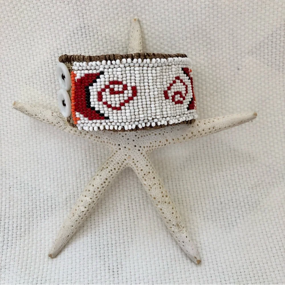 Artisan Hand-beaded Wide Cuff Bracelet butterfly and spiral design boho